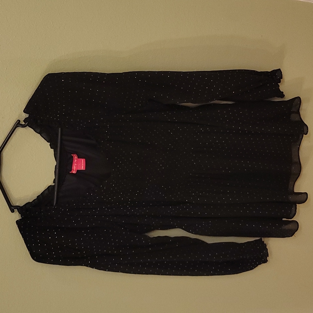 Black top with gold dots and sheer sleeves- Large